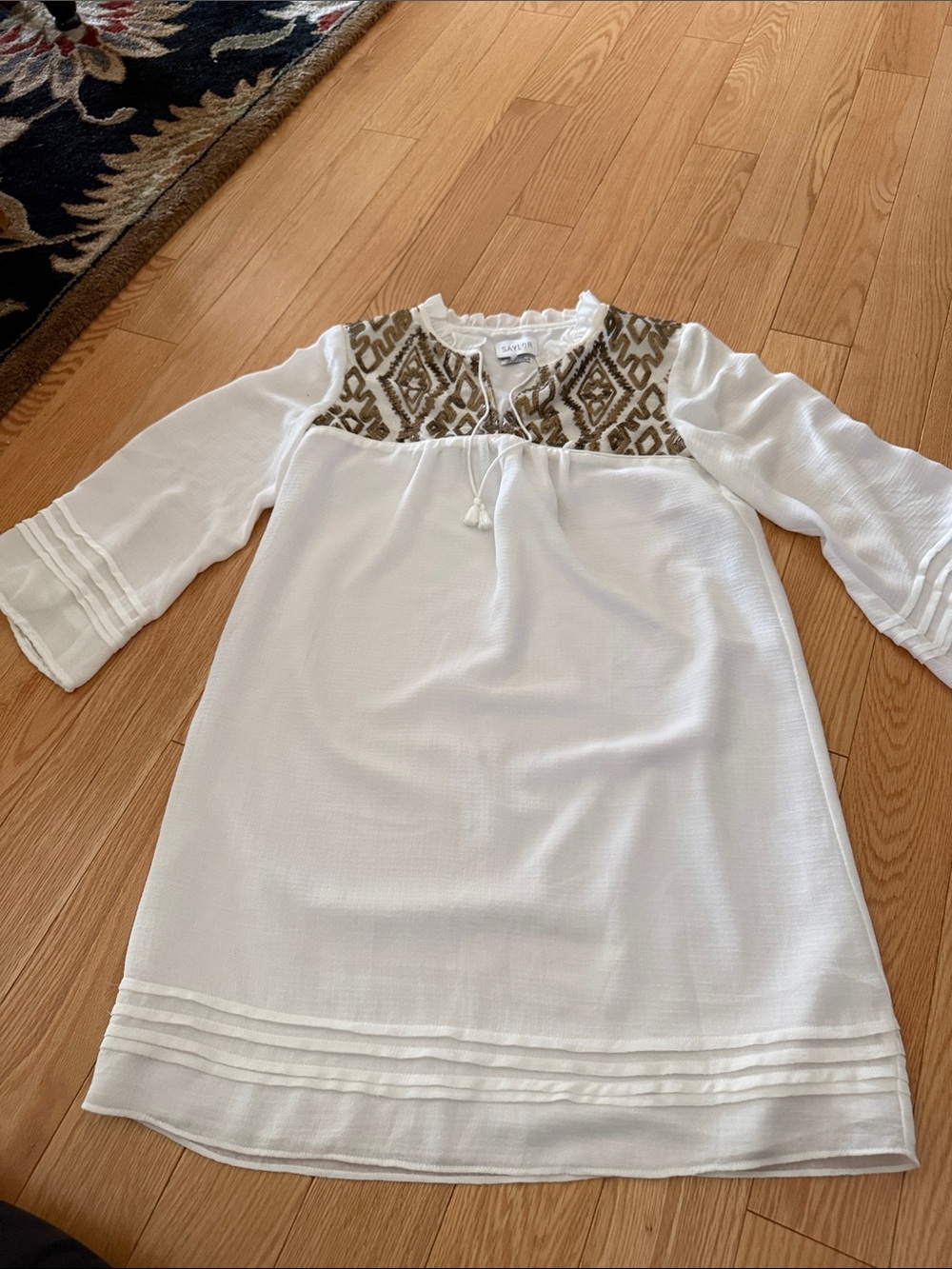 SAYLOR White Tunic with Gold Sequin Embroidered Yoke
